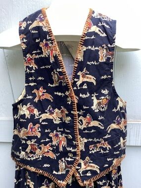 Circle T Navy and Cream Western Print Vest & Skirt Set by Marilyn Lenox.